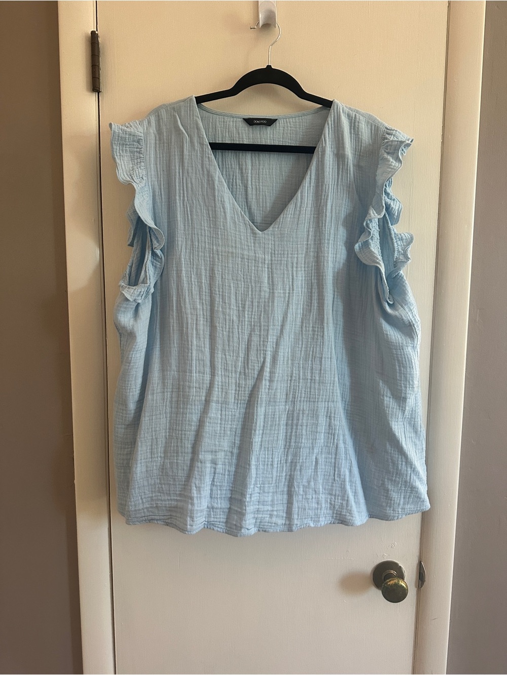 Women's Light Blue Ruffle-Sleeve V-Neck Top